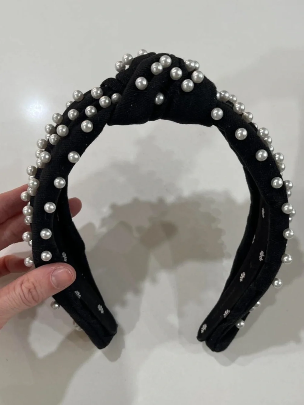 Lele Sadoughi Black Pearl-Studded Padded Headband